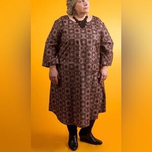 Dress Plus Size 2X  Purple Gray African Sun Print Bell Sleeve A-line Cotton